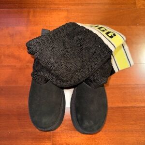 UGG Black Knit Platform Boots with Yellow Accent